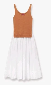NWT Staud Corey Two Toned Layered Midi Dress Sz M Medium Tan White $375 - Picture 1 of 4