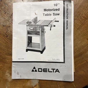 Delta 10" Motorized Table Saw Instruction Manual & Misc Paperwork Vintage 1980's - Picture 1 of 7