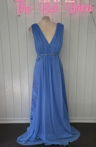 David’s Bridal Bridesmaid Prom Formal Dress Size 20 Light Blue Beaded Draped - Picture 1 of 12