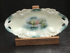 Antique RS Prussia Celery Dish Red Mark Icicle Mold Reflecting Water Lillies - Picture 1 of 13