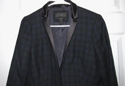 J.  CREW Mujer Talla 2 Regent Blazer Azul Verde Negro Reloj Cuadros Borde Satinado Usado en Excelente Condición Foto 1 de 4