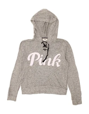 Sudadera con capucha ROSA para mujer con gráfico corto Reino Unido 6 XS gris viscosa manchada BS65 Foto 1 de 3