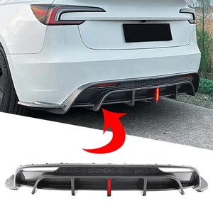Rear Bumper Diffuser Lip With Light For Tesla Model 3 2024-25 Carbon Fiber Look - Picture 1 of 5