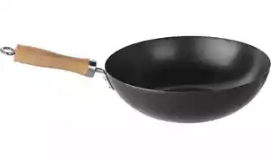 Home 27cm Wok Black Non Stick Carbon Steel W/Rubberwood Handle - Coating Damage - Picture 1 of 5