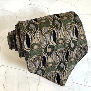 Pavia Made in Italy 100% Silk Men's Tie Ornate Green Gold Blue 4" x 59" Retro - Picture 1 of 6