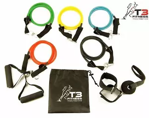 T3 Fitness Resistance Bands Set, 5 Tubes With Handles, Door Anchor, Ankle Strap - Picture 1 of 6