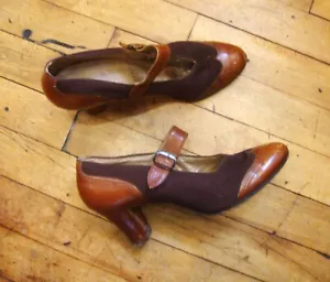Vintage 1920's 30's Leather & Fabric Women's Shoes/size 7AAA - Picture 1 of 9