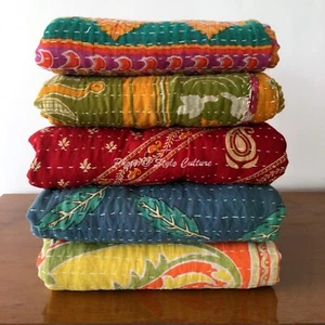 Lot 5 Pcs Twin Vintage Vintage Kantha Quilt Bedspread Coverlet Bed Runner - Picture 1 of 4