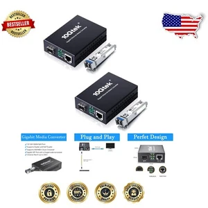 2x Gigabit Single Mode LC Fiber Media Converter with SFP Modules - 20km Range - Photo 1/8