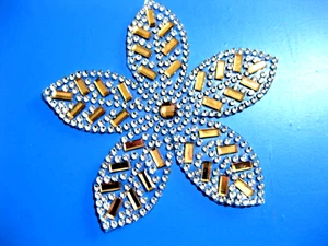 Hotfix Strass Bügelbild Blüte Blume Applikation Aufbügeln goldfarben ca.8cm BB8E - Bild 1 von 1