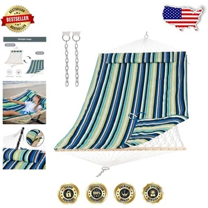 Heavy-Duty Blue & Green Double Hammock with Thick Ropes for Ultimate Relaxation - Picture 1 of 9