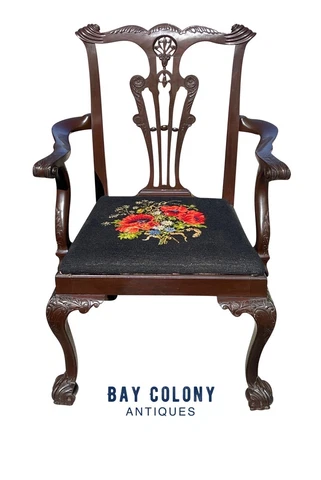 LATE 19TH CENTURY CHIPPENDALE MAHOGANY DESK CHAIR - ELABORATELY CARVED & RARE Cover