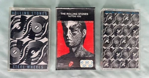 LOT OF 3 VINTAGE ROLLING STONES CASSETTES TATTOO YOU, STEEL WHEELS, STEEL WHEELS - Picture 1 of 7