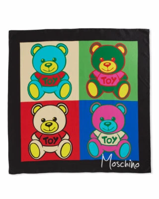 Novo cachecol de seda multicolorido de pelúcia brinquedo Moschino - quadrado - preço sugerido pelo fabricante $315,00 - Imagem 1 de 3