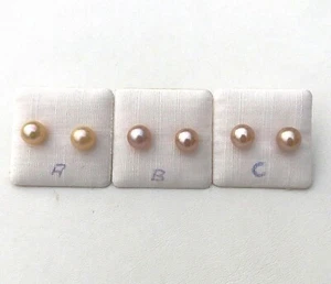 Süßwasser Perlen Ohrstecker naturfarben TOP AAA 8 - 8,5 mm handgefertigt 5482 - Bild 1 von 6