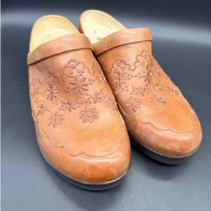 Alegria Leather Floral Embroidered Clogs Isabelle Tan Size 41 10.5 - Picture 1 of 9