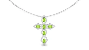 Peridot Cross Pendant, 925 Sterling Silver Peridot Women Jewellery Pendant - Picture 1 of 3