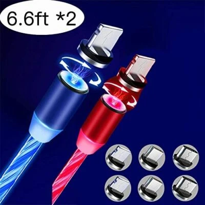 Magnetic Absorption Cable, (2 Packs, 6.6ft) Blue and Red LED Magnetic Charging   - Image 1 of 4