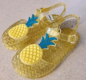 Old Navy Girls 5 6 7 8 Strappy Jelly Sandals PINEAPPLE Yellow Shoes Vacay #25523 - Picture 1 of 5