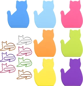 Cat Sticky Notes with Paper Clips, Cute Cat Self-Stick Notes Kawaii Cat Index Ta - Picture 1 of 8