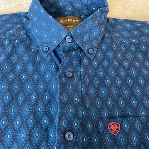 Ariat Shirt Mens Sz Medium Blue Geometric Button Down Long Sleeve Western Shirt - Picture 1 of 10