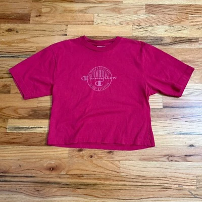 Camiseta corta de colección Champion Logo para mujer mediana retro rosa EE. UU. ropa de calle informal Foto 1 de 4