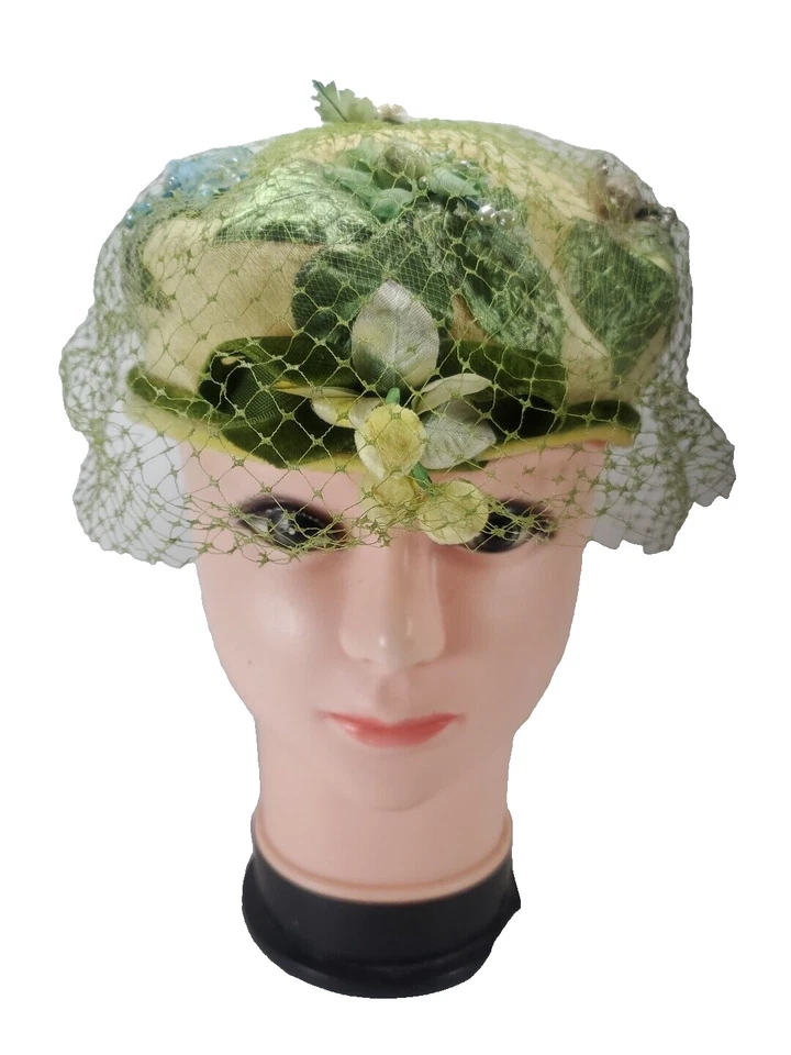 Gorra Pastillero Flores Primavera Años 50 60 Flores Flores Damas De Colección Sombrero Red Verde Foto 1 de 4