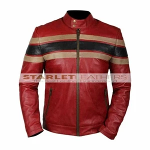 Giacca in pelle da uomo 100% vera pelle di agnello café racer moto biker a righe | - Foto 1 di 5