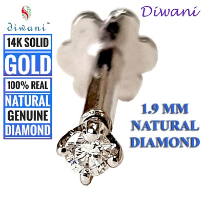 1.9mm Echt Si Diamant Solitaire Nase Lippen Schraube Tragus Ohrring Nieten Ring - Bild 1 von 4