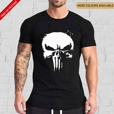Camiseta The Punisher Calavera Gimnasio Entrenamiento Culturismo MMA UFC Entrenamiento Top Hombres - Imagen 1 de 2
