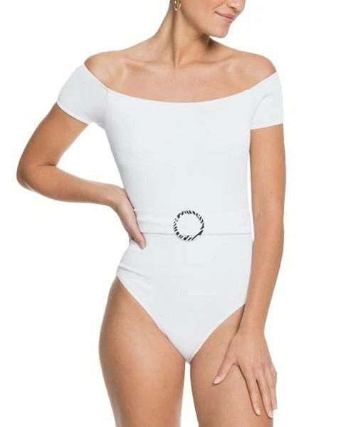 $95 Roxy Blanco Brillante Mente de Libertad Fuera del Hombro Una Pieza Blanco Talla Pequeña Foto 1 de 1