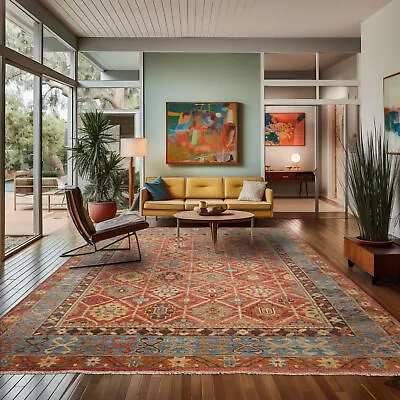 LoomBloom Multi Size Orange Hand Knotted Arts & Crafts Oushak Geometric Wool Rug - Image 1 of 4