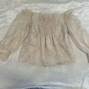 Rebecca Taylor Silk Blend Long Sleeve Off Shldr Floral Tie Wrist Blouse Sz M EUC - Picture 1 of 8
