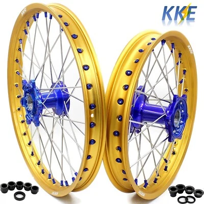 KKE 21/18 Wheels Fit Yamaha YZ125/250 250F/X YZ450F 2003-2025 Cast Blue Gold Rim - Image 1 of 4