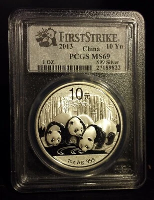 😃2013 China Panda 1 Oz .999 Silver 10Y First Strike PCGS MS69 Panda Label - Image 1 of 2