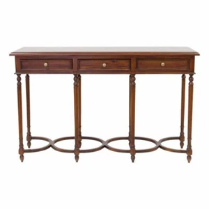 Solid Mahogany Wood 3 Drawers Large Hoop Hall Table Antique Style - Picture 1 of 7