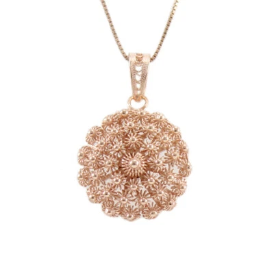 Girocollo donna pendente filigrana sarda argento rosa a fiore tondo nido d'ape - Immagine 1 di 2