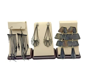 Set Of 3 Gunmetal Dangle Earrings Geometric Fringe Chain Statement Boho Lot - Picture 1 of 9