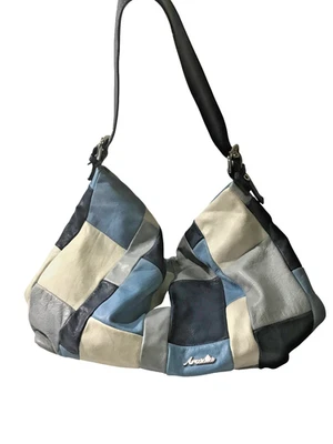 Arcadia Genuine  Leather Hobo Bag Patchwork | Soft Slouchy Shoulder Handbag Blue - Image 1 of 4