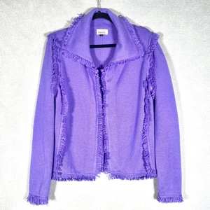 Vintage Diane Sayder Kaschmir Pullover Damen L lila Strickjacke Fransen - Bild 1 von 11