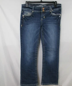 Vanity Womens Jeans 30x30 Blue Denim Low Rise Embroidery Bootcut Whisker Gold - Picture 1 of 11