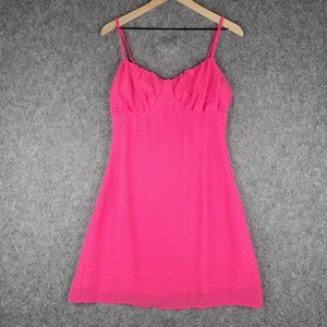 Pink Mini Dress Womens Small Spaghetti Strap Swiss Dot Textured Lined Babydoll - Picture 1 of 12