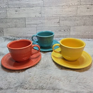 Fiestaware Tea Coffee Cups W/ Saucers Set of 3 Vintage Homer Laughlin Fiesta - Picture 1 of 9