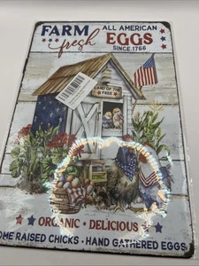 Chicken Farm Fresh Eggs 8 “ x 12” Metal Tin Sign Wall Art Decor - Picture 1 of 6