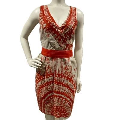 Eva Franco Orange Medallion Print Dress Sz 2 Sleeveless V-Neck with Pockets - Image 1 of 4