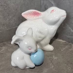 2 Vintage Albino Bunny Rabbit  Figurines  Bone China Easter Spring VGUC - Picture 1 of 14