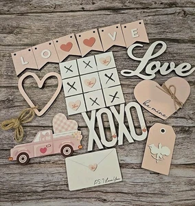 Valentine Stufentablett Deko Rosa Weiß 14 Teile Neu (226) - Bild 1 von 7