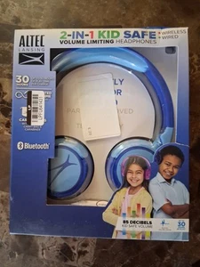RETAIL=20+$ Altec Lansing Kid Safe 2-in-1 Bluetooth Wireless Blue Headphones  - Picture 1 of 4