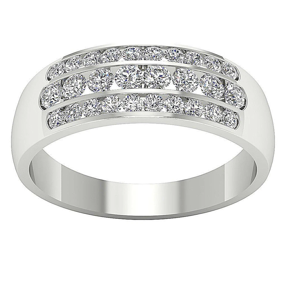 Anillo de boda VVS F 1,00 quilates diamante genuino cultivado en laboratorio de 14 quilates oro blanco macizo 3 filas Foto 1 de 4