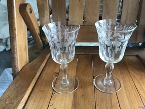 SCHÖNES PAAR GEÄTZTE GLAS CORDIALS/KLEINE WEINGLÄSER! - Bild 1 von 7